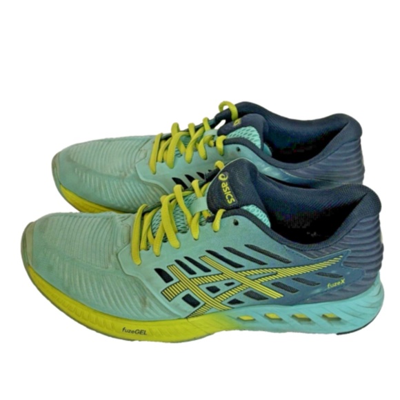 Asics FuzeGel T689N Blue Green Lime Running Shoes Lace Up FuzeX Women's 8.5US - Picture 9 of 13